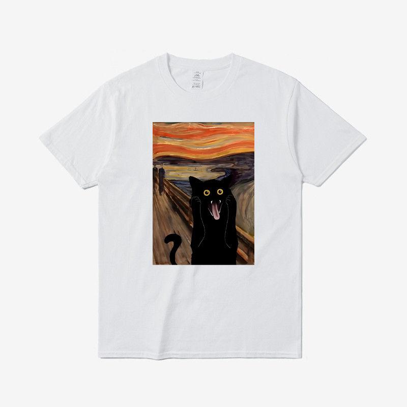 

Мужская футболка с принтом испуганного кота, летняя, винтажная, каваий, мужская, женская, для серфинга, пляжная, унисекс, дышащая, повседневный топ 4XL