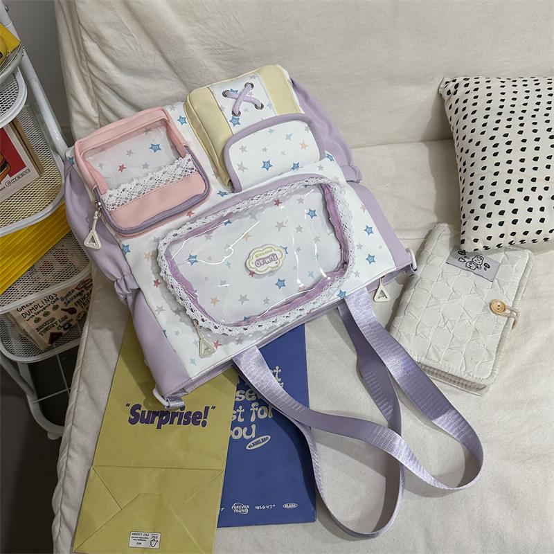 Women's Contrast Shoulder Bag Stars Print College Style Crossbody Bag