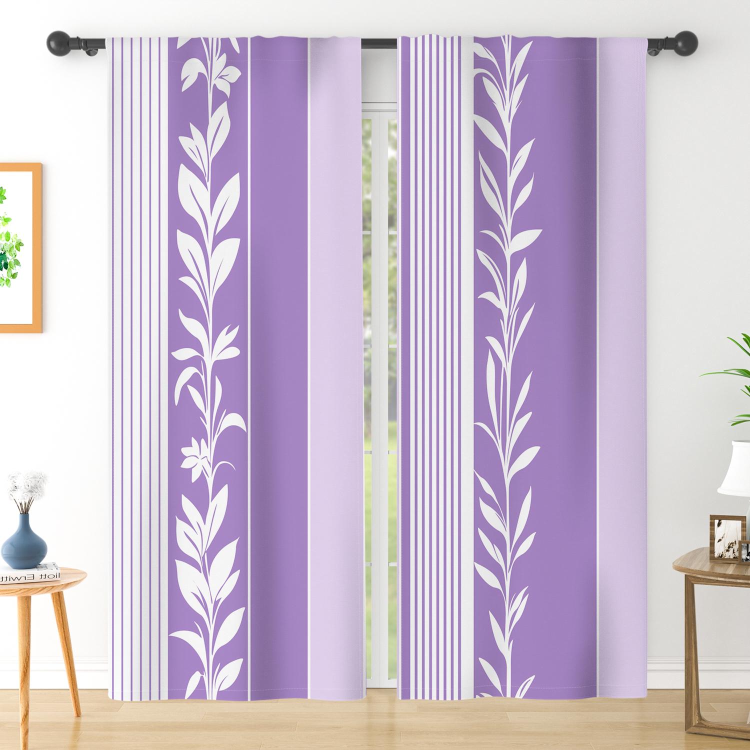 

2 шт. Фиолетовые шторы с цветочным принтом для гостиной, спальни, окон, полиэстеровые драпировки, домашний декор, шторы с кулиской для карниза 50x115cm 2pcs&Rod Pocket