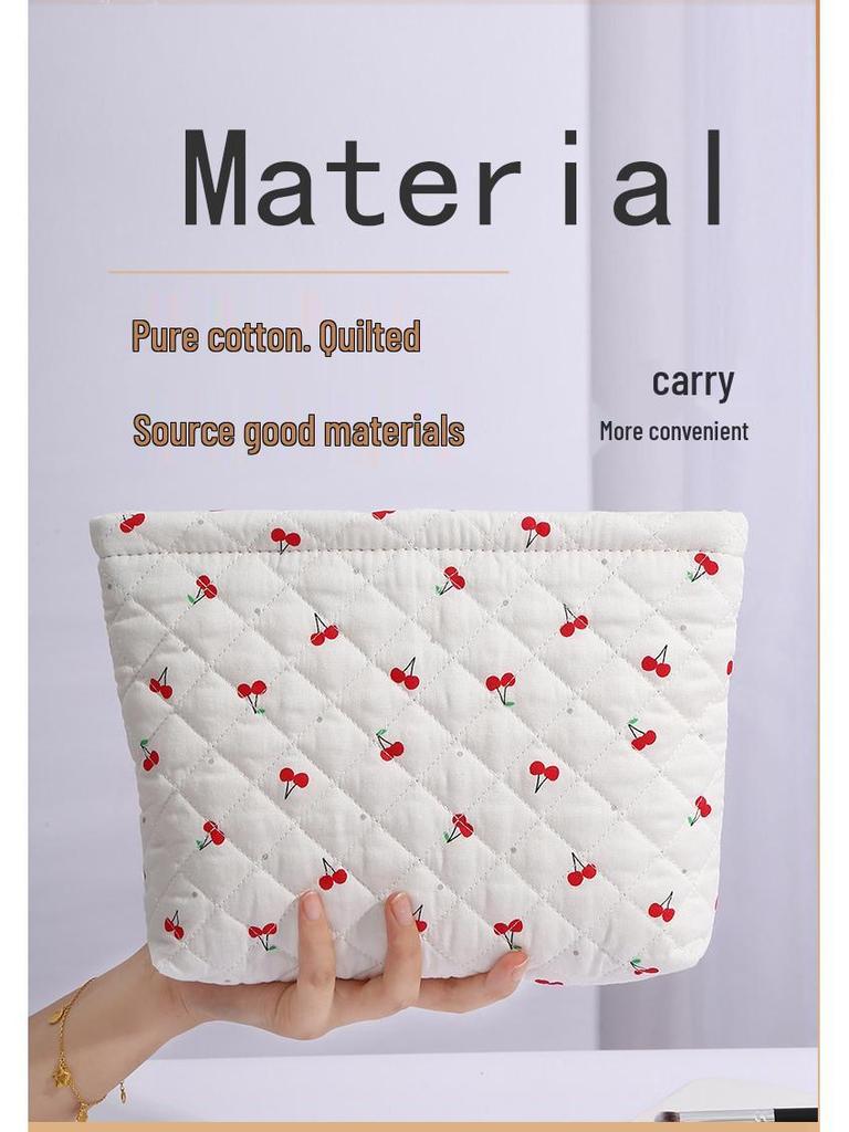 Cotton Floral Quilted Women's Cosmetic Bag for Lipsticks, Earphones, and Cables