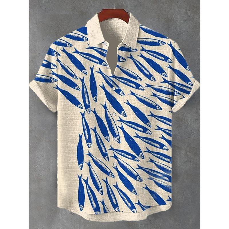 Camicia Casual da Uomo Estiva con Grafica Vita Marina Manica Corta Bottoni Camicie con Revers Top Oversize Camicia Hawaiana Casual