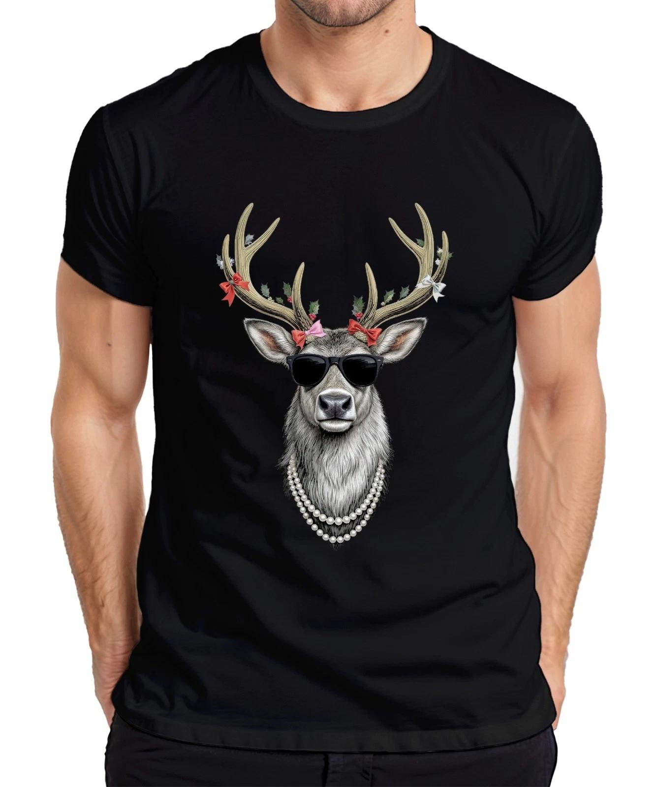 Cooles Rentier mit Sonnenbrille Perlenkette Weihnachten Retro Herren T-Shirt XXL