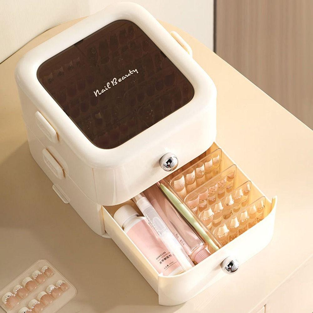 

2 Layers Drawer Type Nail Storage Box Plastic Nail Storage Organizer Living Room White-2 Layers