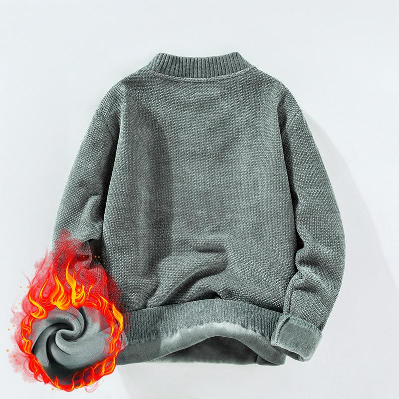 Knitted Sweaters for Men In Spring and Autumn, Men's Casual Loose Plus Velvet Versatile Lazy Knitted Pullover Sweaters for Men