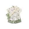 Summer boys cartoon short-sleeved two-piece set, baby and toddler full-printed little dinosaur set, free strap doll.