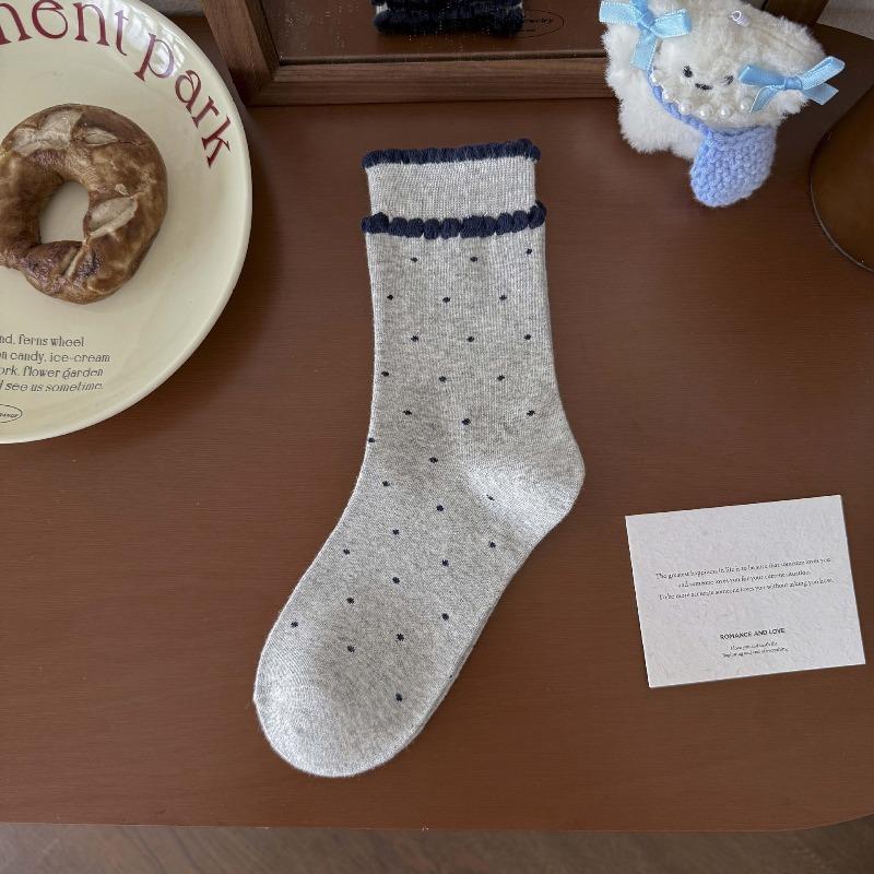 Fall/Winter Children's Socks From Fel Island, Retro Dark Blue School-style Pile Socks with Buttoned and Bow-tied Cuffs.