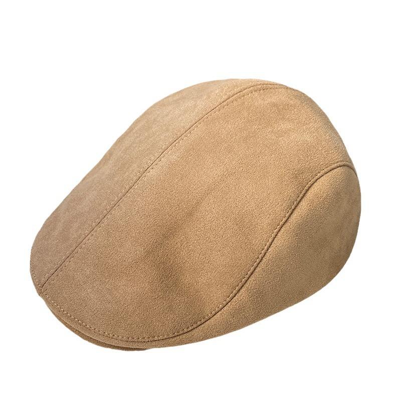 Retro Suede Newsboy Hat Japanese Simple Solid Color Versatile Forward Hat Autumn and Winter Warm Duck Cap