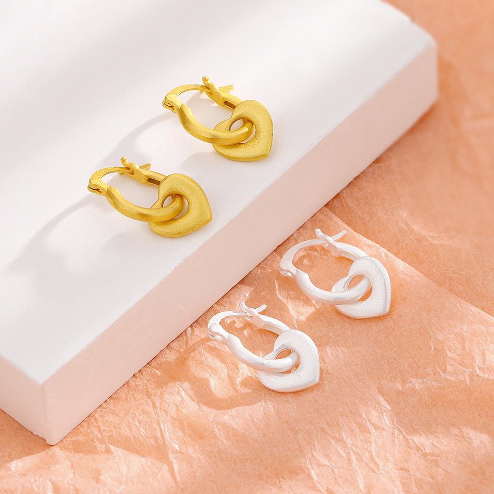 Frosted Matte Love Ear Buckle Personalized Millennium Spice Girl A Two-Wear Earring Simple Atmosphere Hollow Heart Earrings
