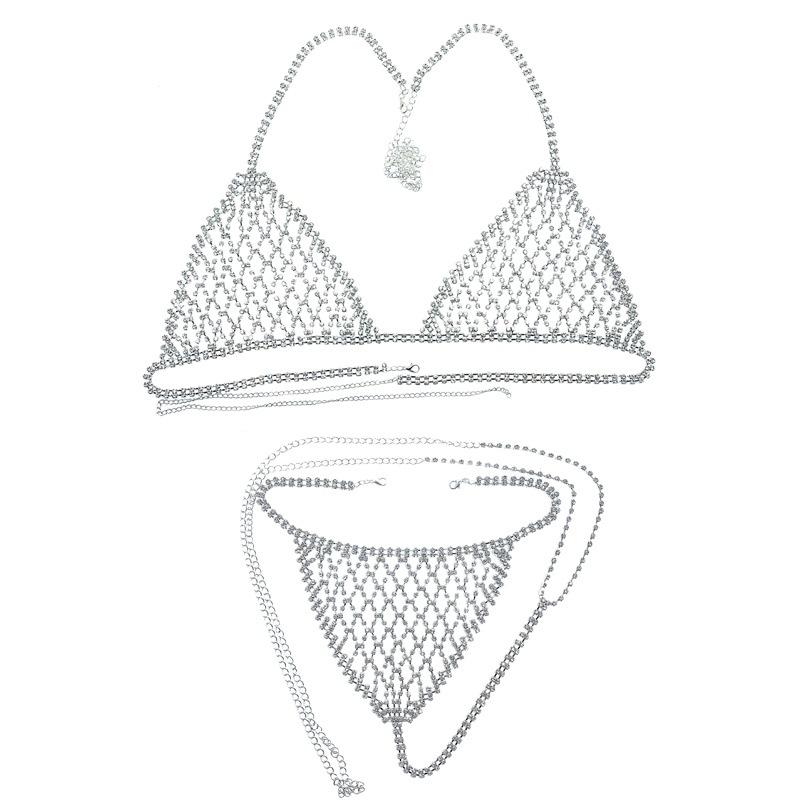 Fine Jewelry Body Chain Bra and Panties Bikini Set Summer Chest Sexy Underwear Women Rhinestone Body Jewelry