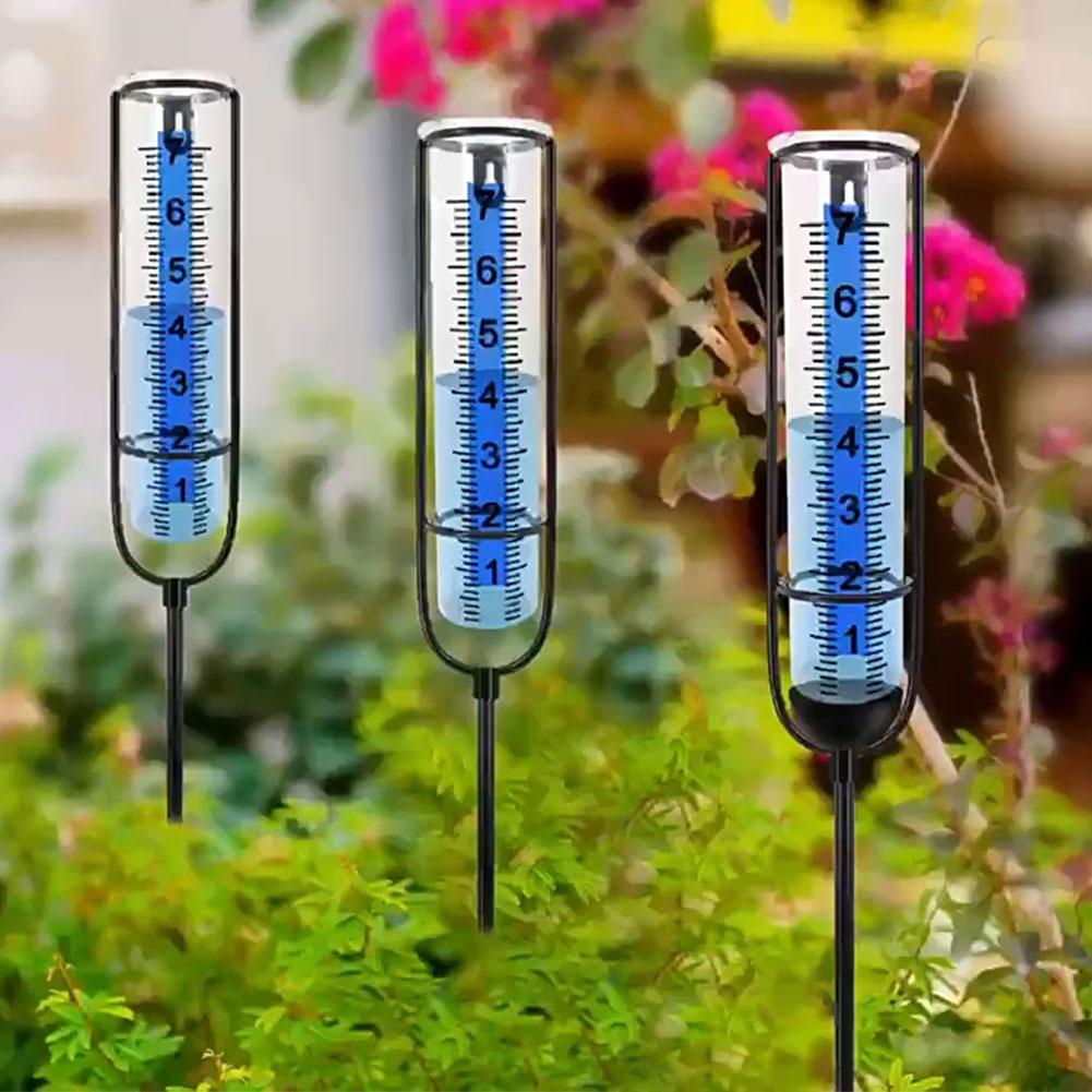 Rain Measure Gauge with Stake Adjustable Height Accurate Rain Gauge Freeze Proof Transparent Rain Measure Gauge for Outdoor Yard