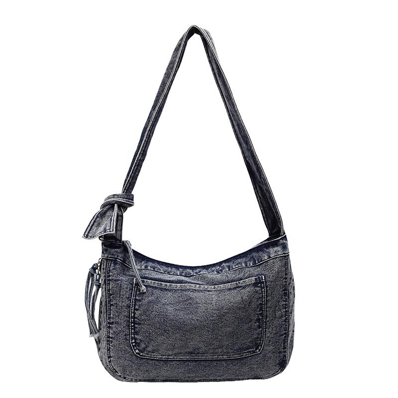 

Джинсовая сумка-тоут для поездок, большая вместимость, женская сумка через плечо джинсовый синий