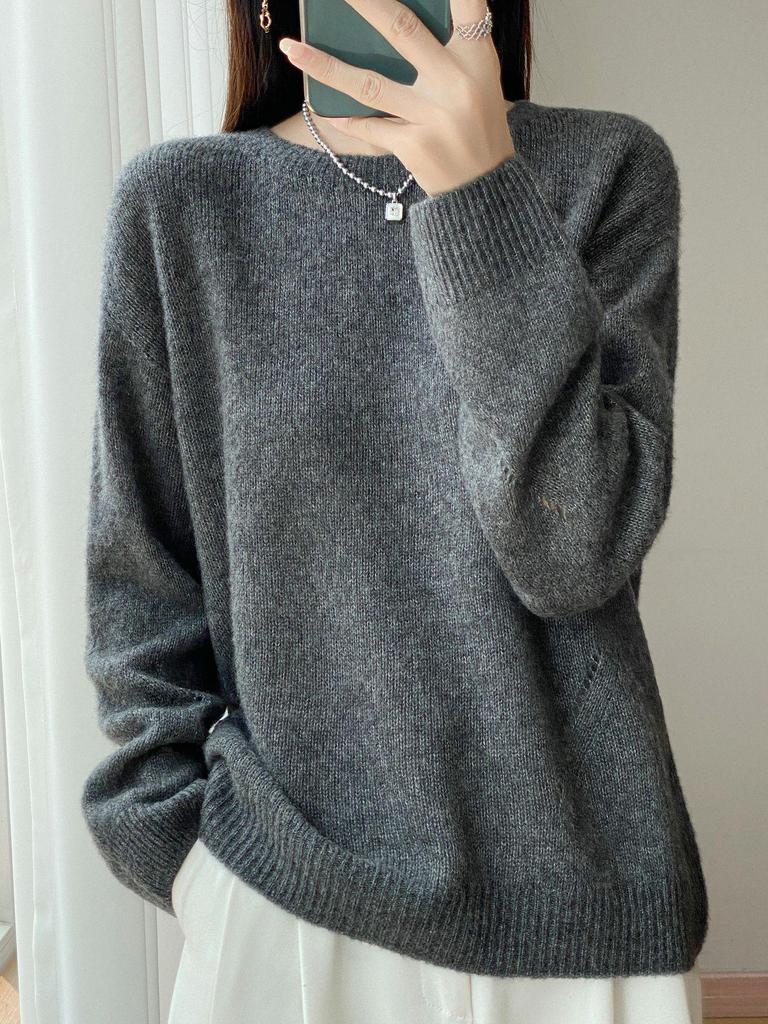 Korean Tencel Wool Knit Women's Round Neck Sweater - Autumn/Winter Fashion