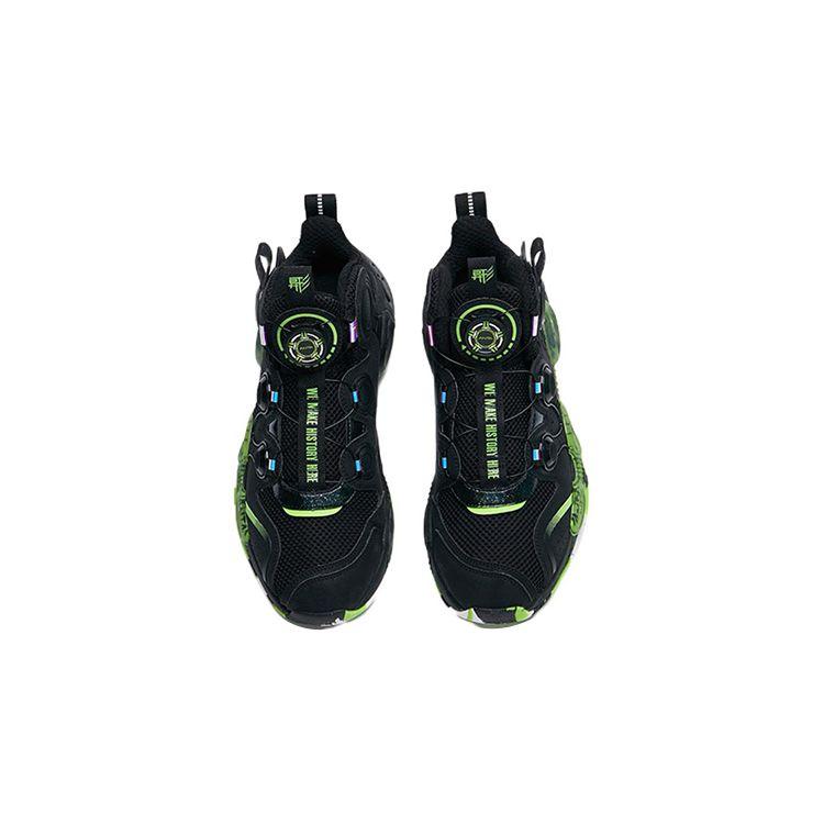 Anta Youth  Childrens Asymmetric Comfortable Non-Slip Shock Absorbing Wear-Resistant High-Top Basketball Shoes Kids Sneakers Black Green 312131110C-3