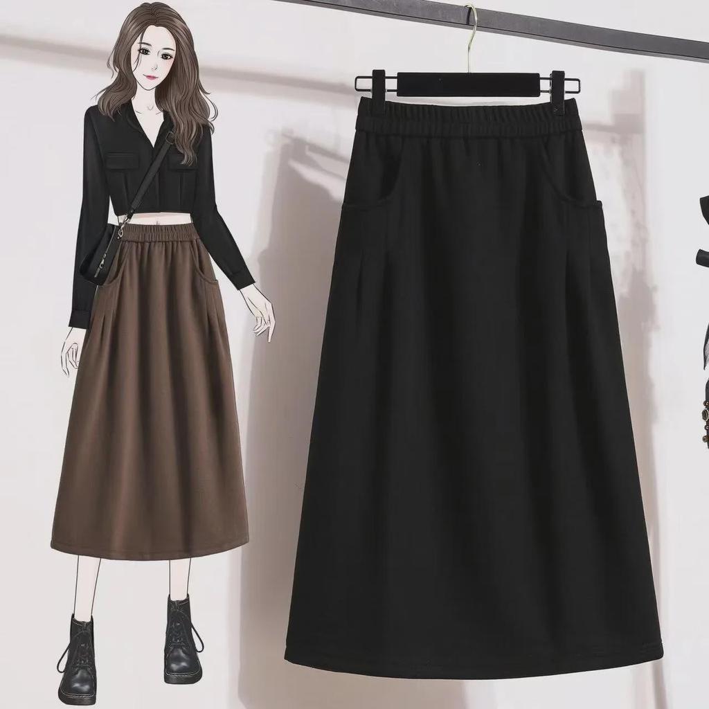 280g Women's High-Waist Imitation Cotton Skirt - Autumn/Winter, Plus Size, Slim Fit for Moms and Curvy Figures