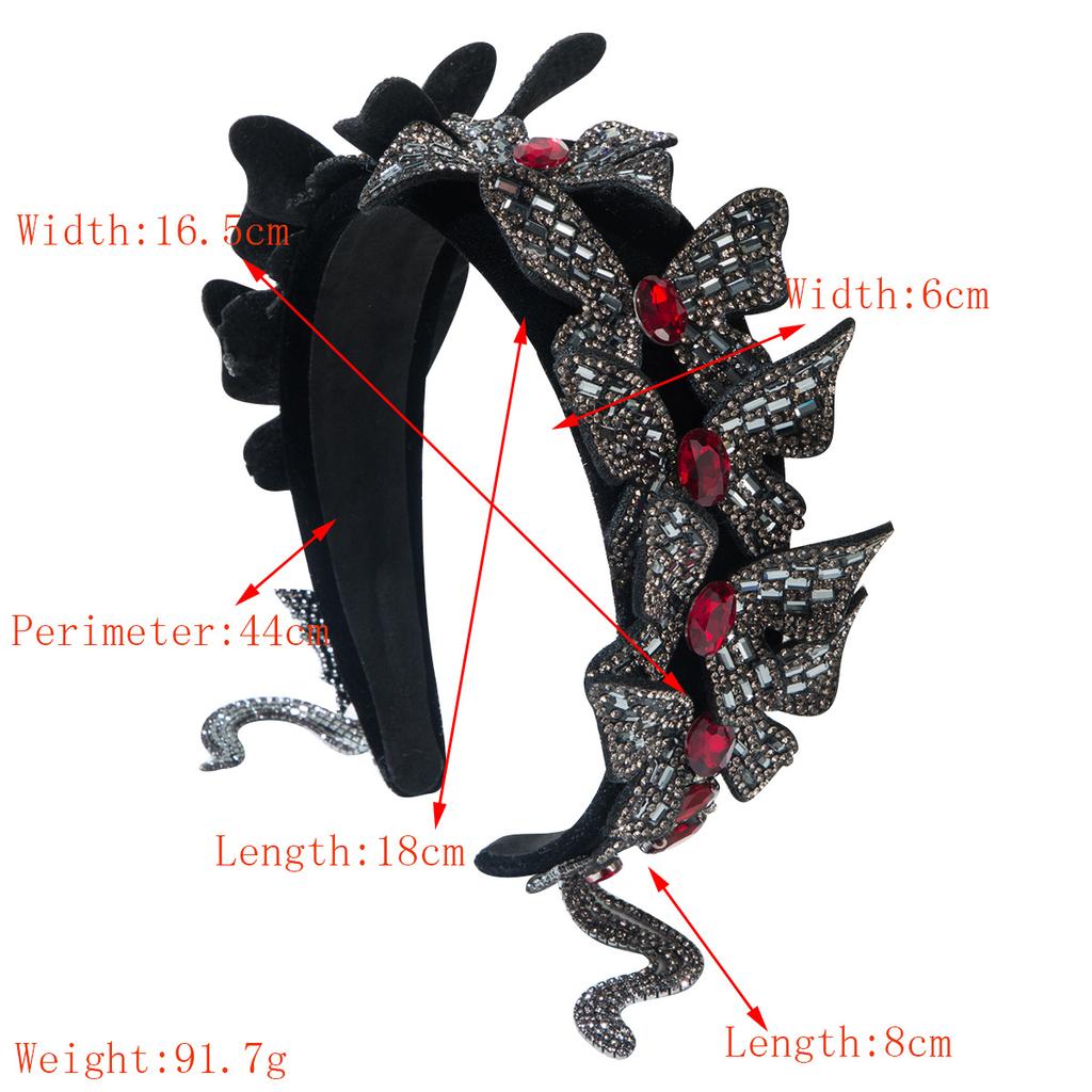 Tiara de Cabelo Borboleta Strass Preto Brilhante Glitter Cristal Contas Larga Bling Joias Acessórios de Cabelo para Mulheres Meninas