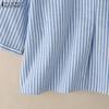 ZANZEA Women Turn Down Collar Loose 3/4 Sleeve Casual Stripe Blouse