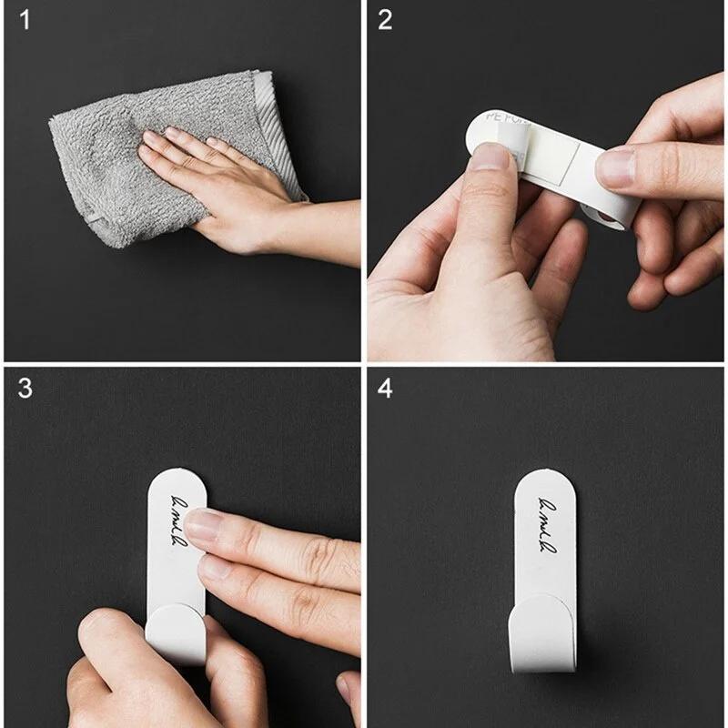 4pcs/set Towel Hook Plastic Door Hook Self-adhesive Wall Mounted Coat Rack Key Hanger Home Decoration