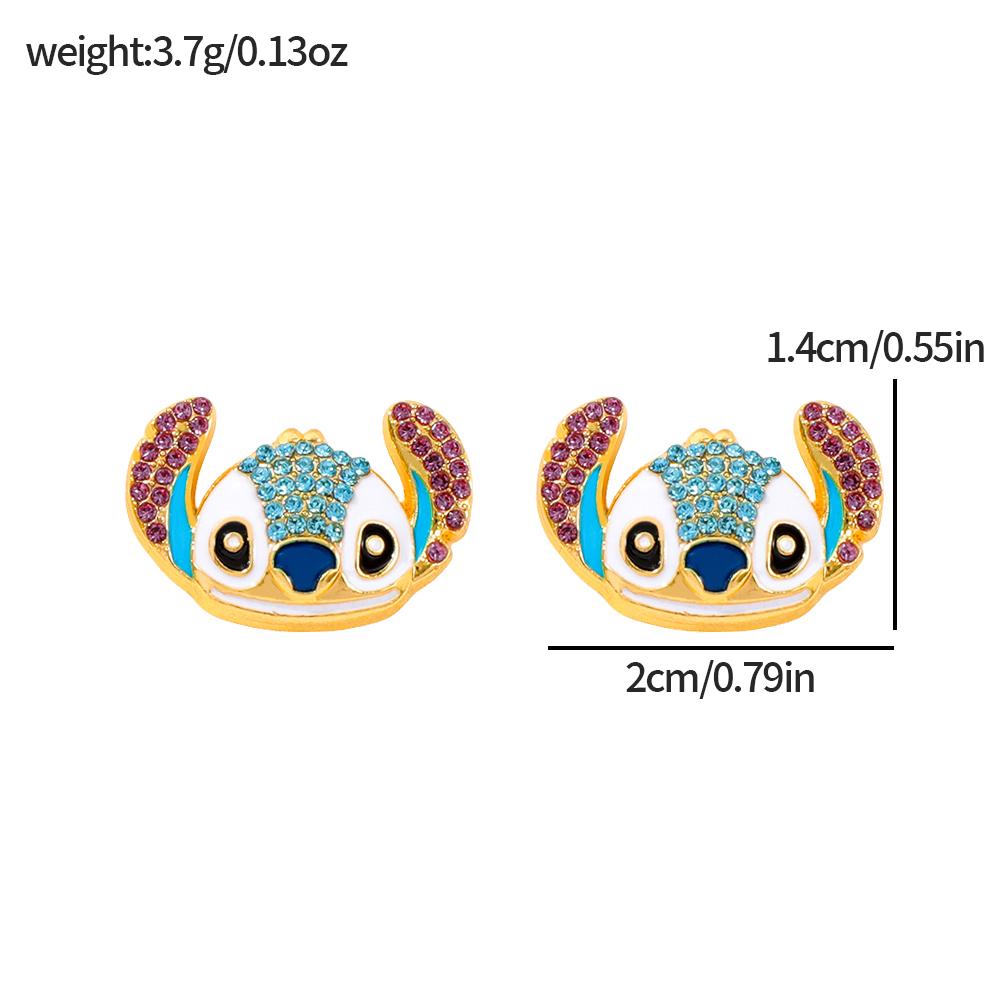 Cute Stitch Cartoon Pendant Necklace Jewelry Personality Sweater Chain with Filled Rhinestones for Women Gift