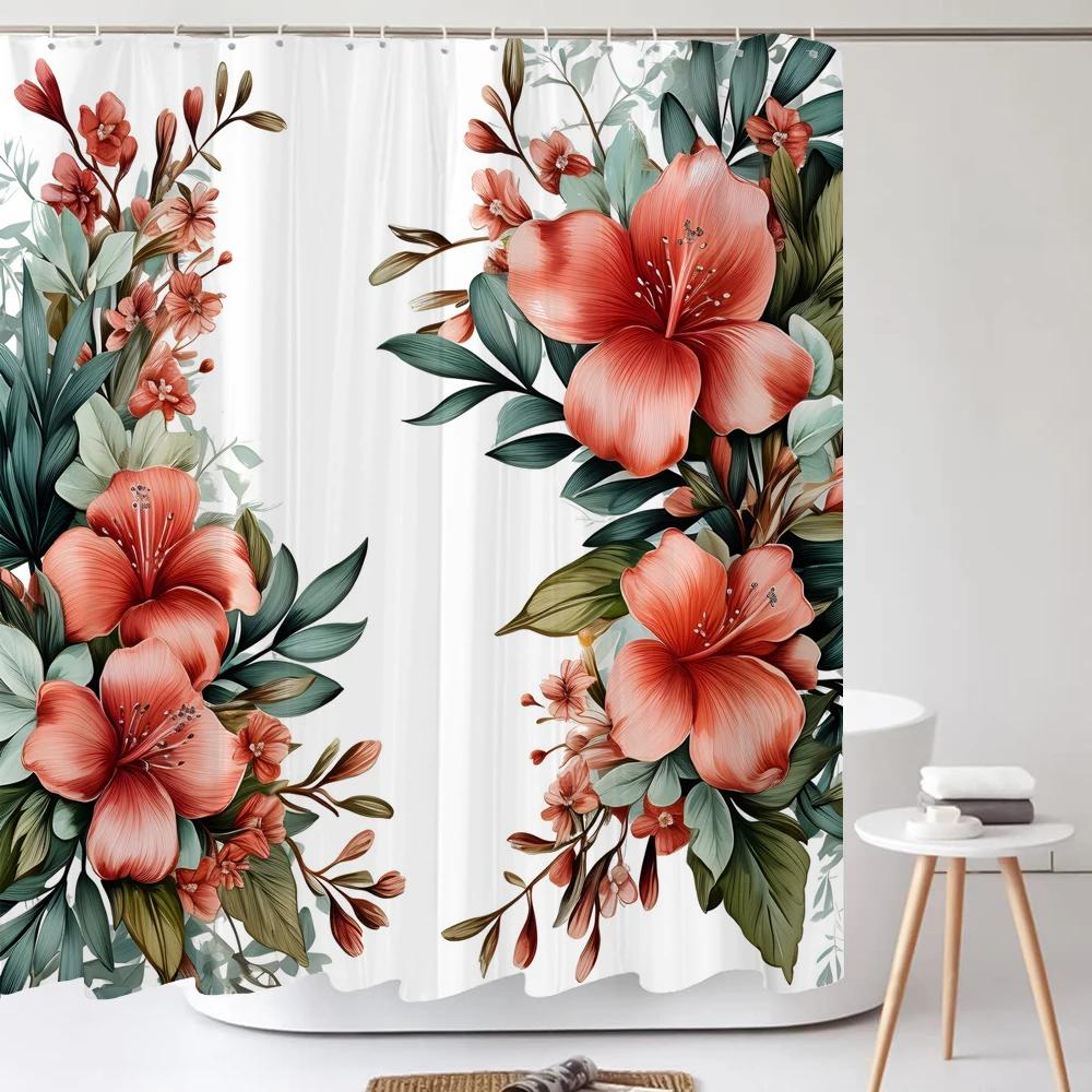 

Plant Leaf Flowers Shower Curtain Printed Modern Nordic Minimalist Floral Polyster Home Decor Bathroom Curtain with Hooks W120xH180cm