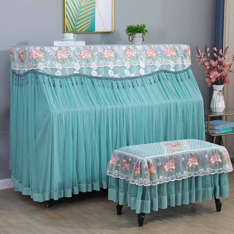 Husă de praf de pian din dantelă albă franceză Acoperire completă Husă de bancă de pian de lux de lux Set de pian electronic de uz casnic Pachet complet