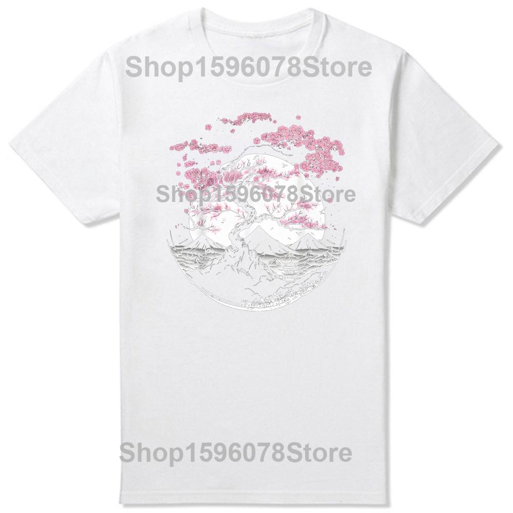 Japanese Cherry Garden Geisha Cherry Blossom Tshirt Women Womens Shortsleeved Round Neck Autumn and Winter Comfort Top