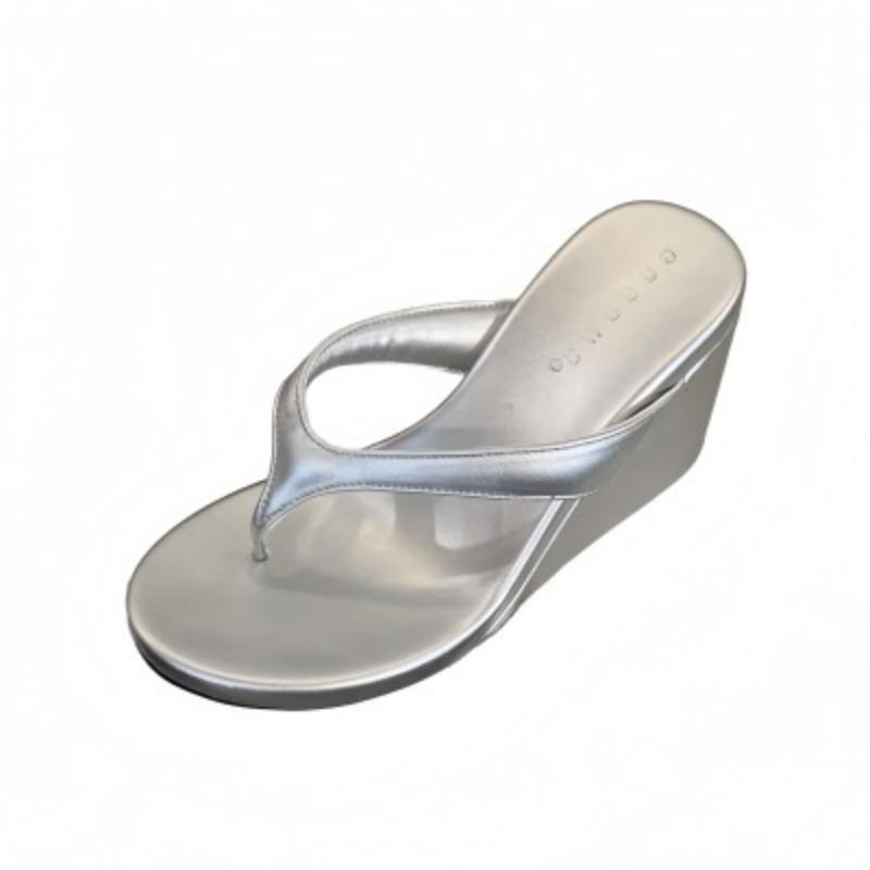 Round head casual fashion high heels sandals small pinch feet women thick-soled wedge heel flip-flops