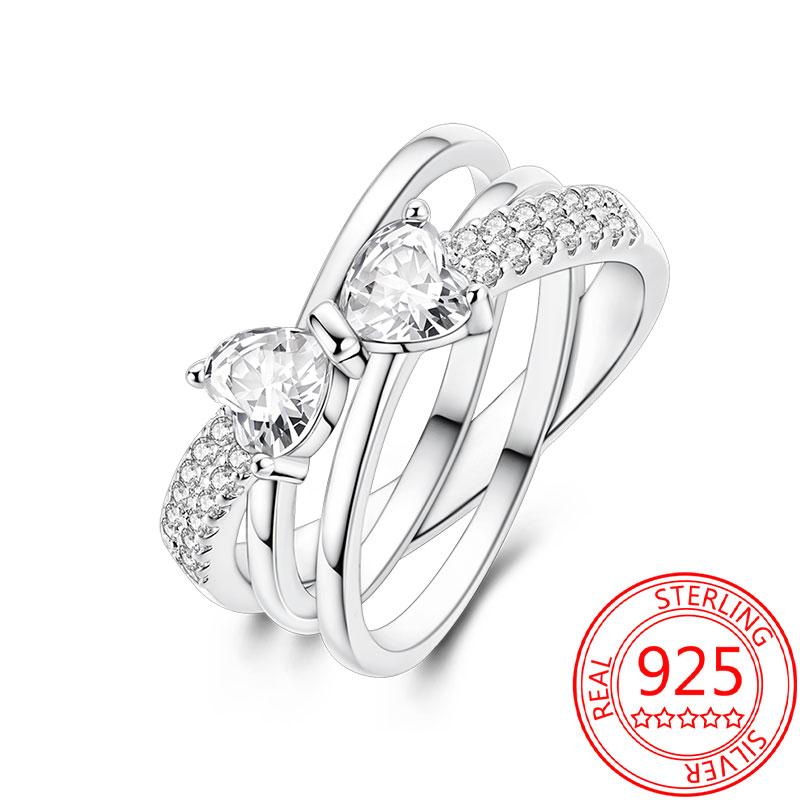 925 Silver Beautiful Stars and Moon Shining Sun Geometry Infinite Combination Ring Boutique Matching Gifts