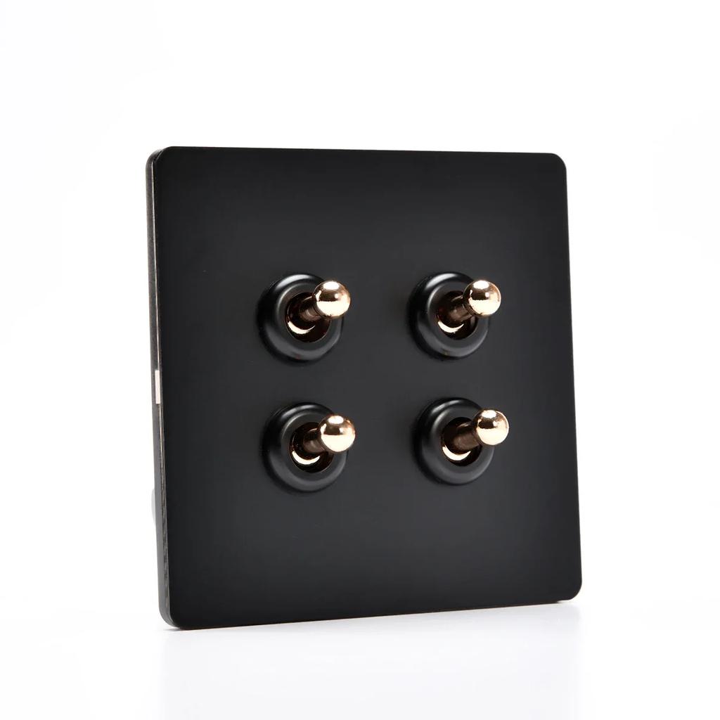 Depoguye High Quality Retro European Lamp Switch Socket, Stainless Steel Brass Toggle Switch Plate, Household Wall Lamp Switch