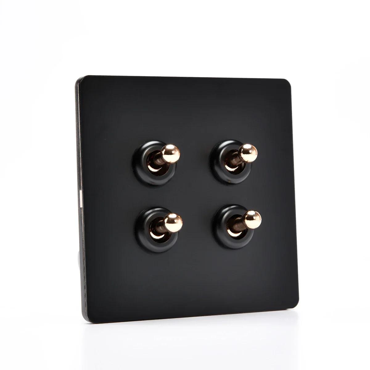 

86 Type Retro Switch 1-4 Gang 2-позиційний настінний світильник латунний важіль Тумблер Чорна матова панель з нержавіючої сталі EU FR Розетка