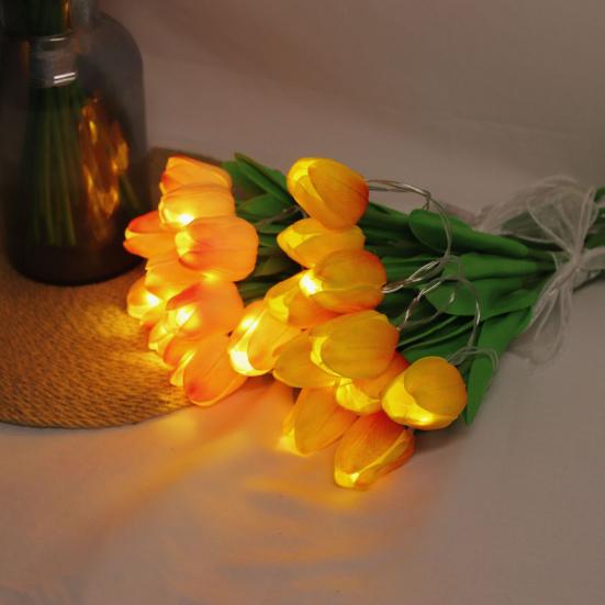 LED-beleuchtete künstliche Tulpenblumenlampe Real Touch Fälschung Tulpenstrauß Nachtlicht mit Band für Valentinstag Ostern Heimküche Hochzeitsdekoration