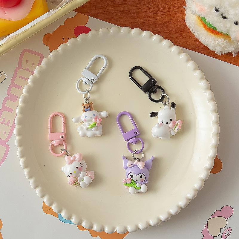 Cute Creative Tulip Animals Keychain Sweet Cartoon Anime Pendant Fashion Exquisite Backpack Hanging Ornaments Accessries Gifts