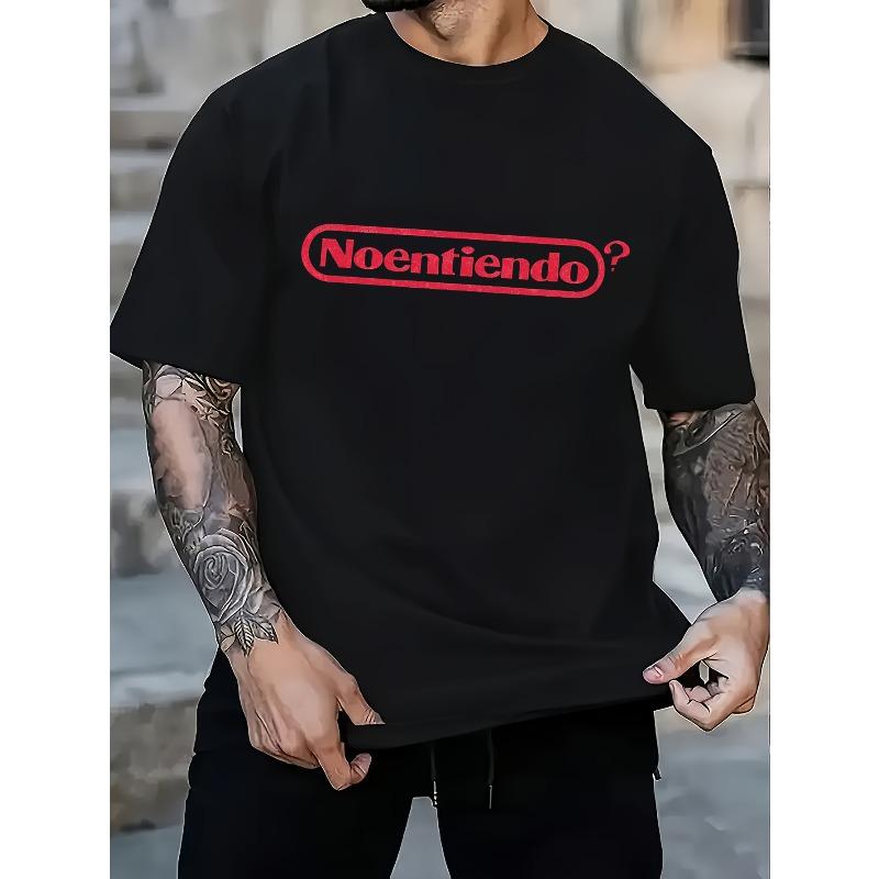 European sizes Men'S Vintage Graphic T-Shirt with Letters, a Humorous Gamer Tee for Spanish Speakers, Stylish And Comfortable
