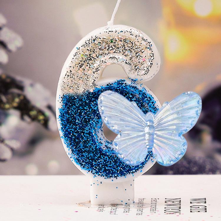1st Birthday Candle Cake Topper Colours Creative Number 1 Candle Cute Blue Butterfly Digital Candle Birthday Wedding Party Decor
