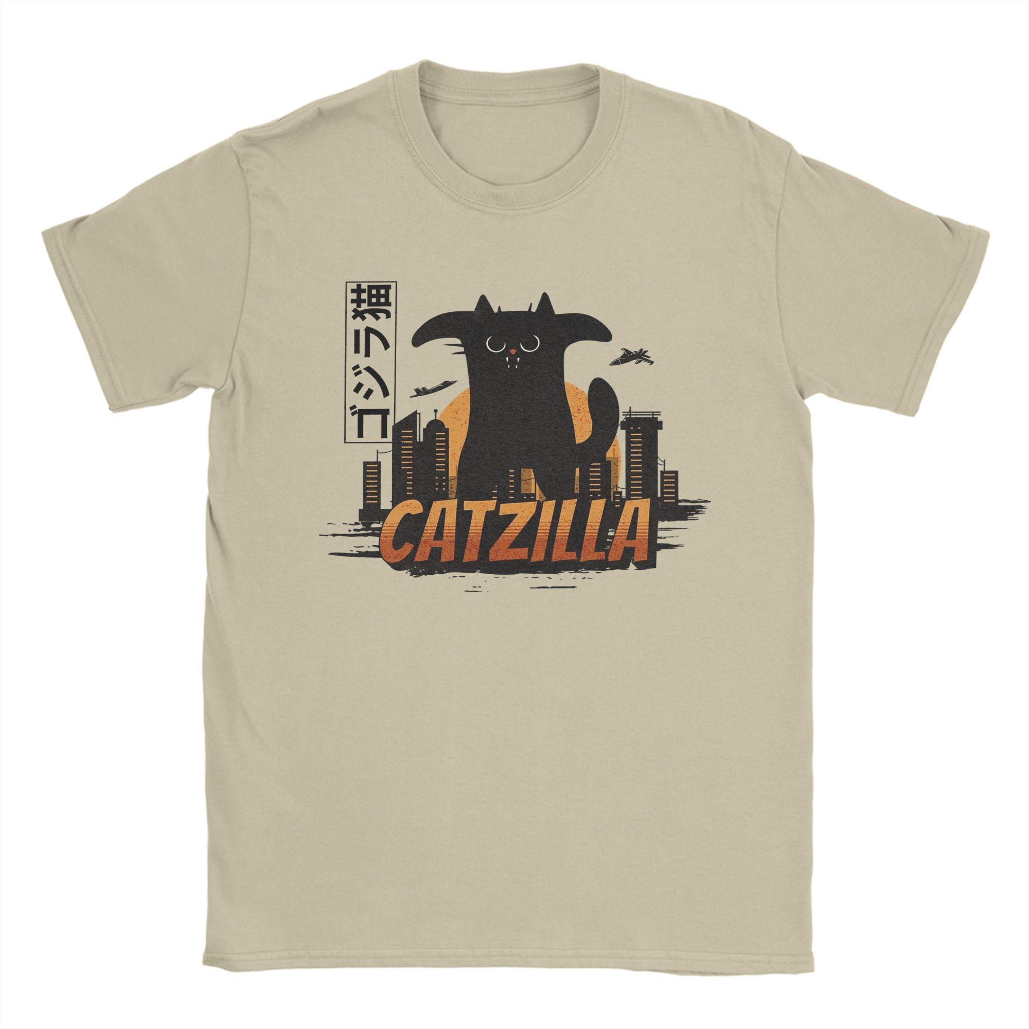 

Men T-Shirts Funny Vintage Cat Catzilla King of Monster Vintage Pure Cotton Tees Short Sleeve T Shirts Crew Neck Tops Gift I... S разноцветный