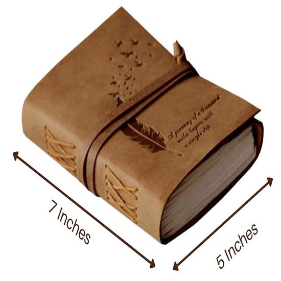 Leather Diary Embossed Handmade Leather Bound Diary Cum Notepad for Men and Women Plain Paper 240 Pages Perfect for Travel Diary 17.78 X 12.7 Cm