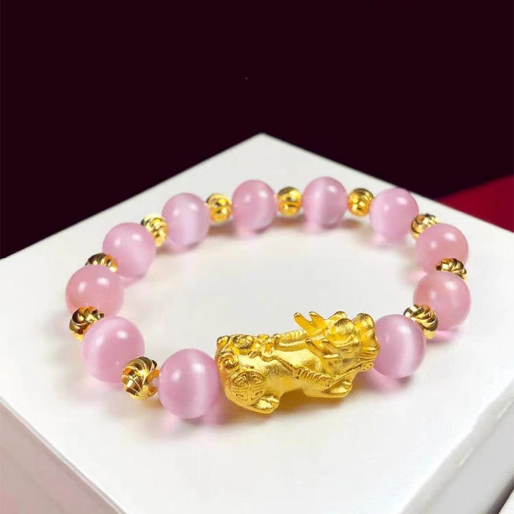

Women s Gold Pixiu Bracelet with Colorful Cat s Eye Beads Souvenir