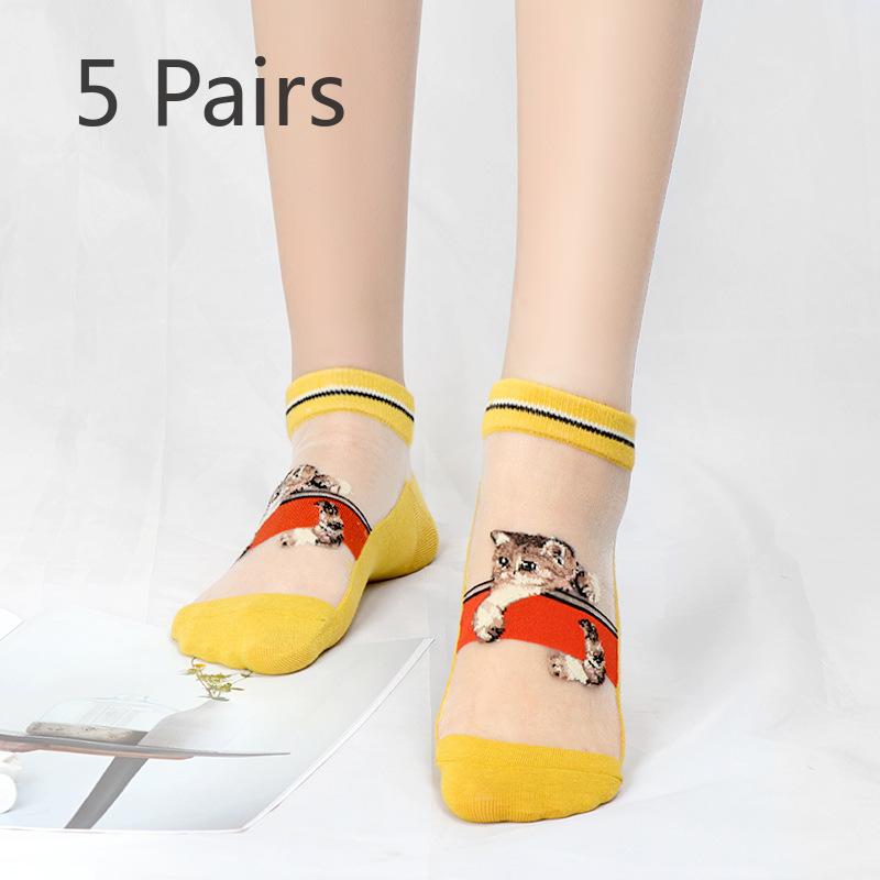 

5 пар женских тонких прозрачных носков из хрустального шелка для весны и лета 5 Pairs жёлтый