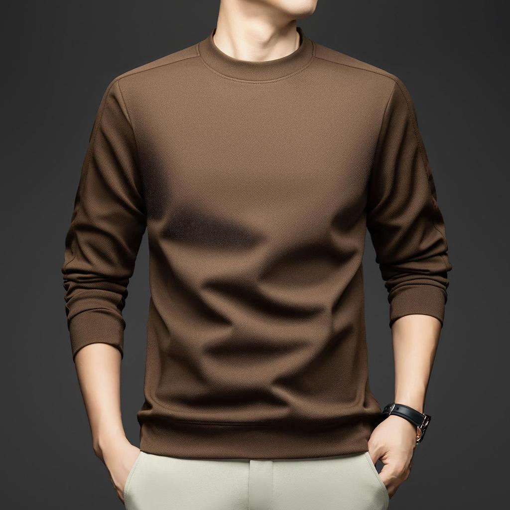 Spring & Autumn Men's Versatile Long-Sleeve Round Neck Solid Color Casual Hoodie - Fashion T-Shirt for Middle-Aged & Young Men