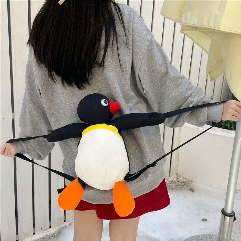 Zaini Peluche Pingu Carini Borsa Scuola Pinguino Cartone Animato Kawaii Versatile Bambola Moda Borsa a Spalla Borse per Pendolari Viaggio Regalo per Bambini