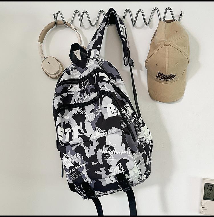 Schoolbag Versatile Camouflage Large Capacity Boys and Girls Backpack Middle School Student Personality Graffiti School Bag Leisure Travel Fashion 