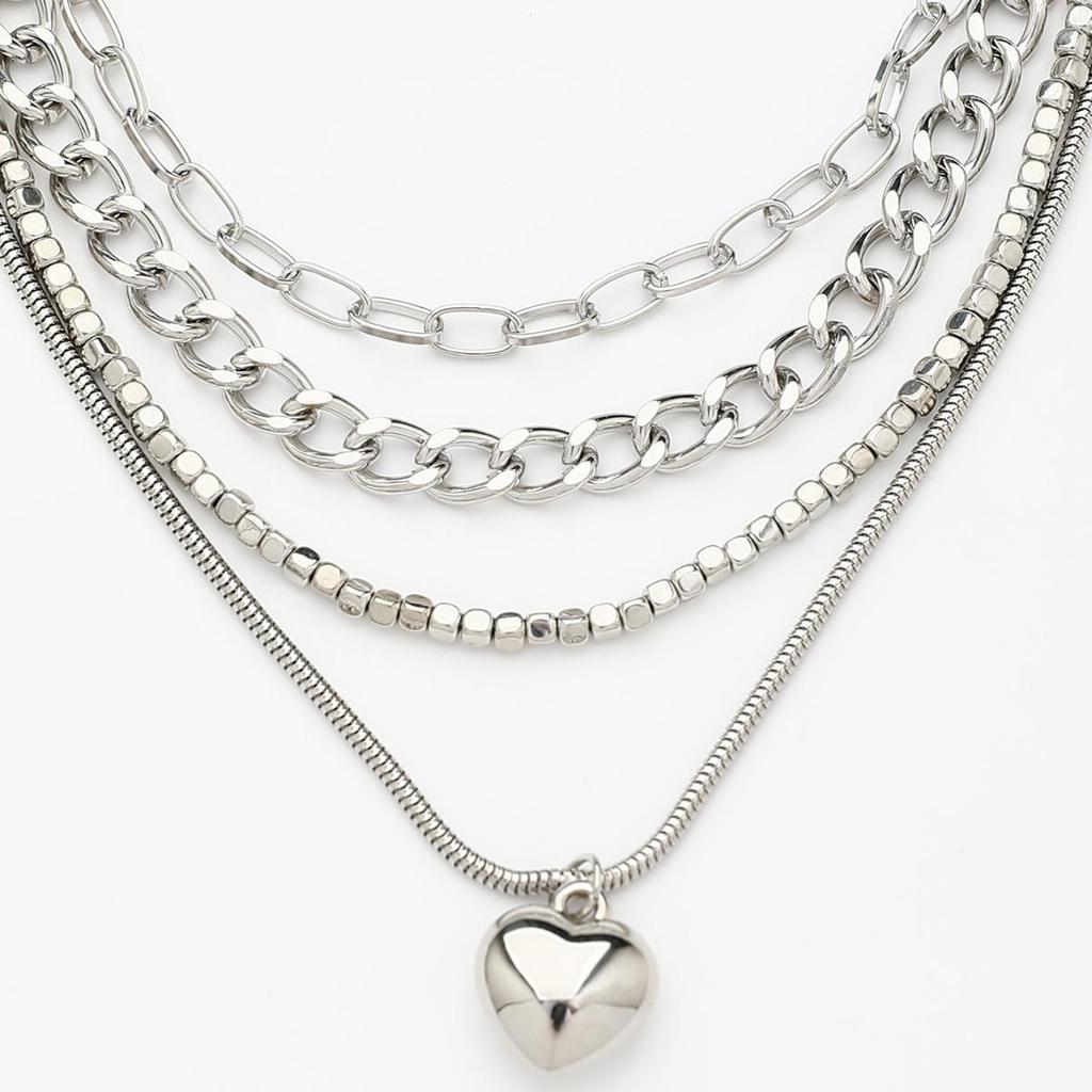 Hip Hop Heart Lock Choker Necklace Set for Women – Trendy Niche Design, 4-Piece Collection