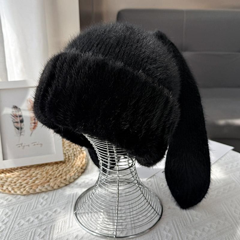 

Корейская версия шапки из норки женская утолщенная меховая шапка холодная и теплая кроличий велюр зимняя шапка с защитой ушей плюшевая вязаная шапка тренд One size, adjustable чёрный