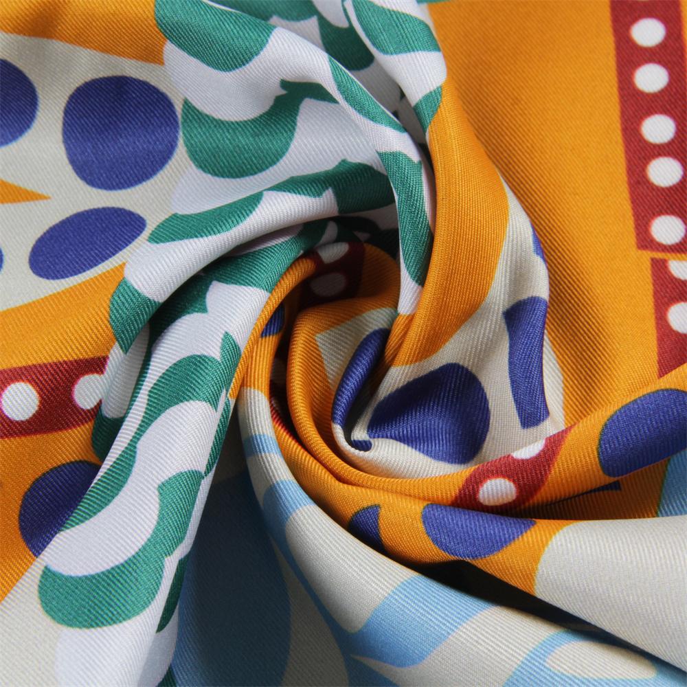 POBING Manual Hand Rolled Twill Silk Scarf Women Saddle Double Print Square Scarves Wraps Echarpes Foulards Femme Hijab 90CM