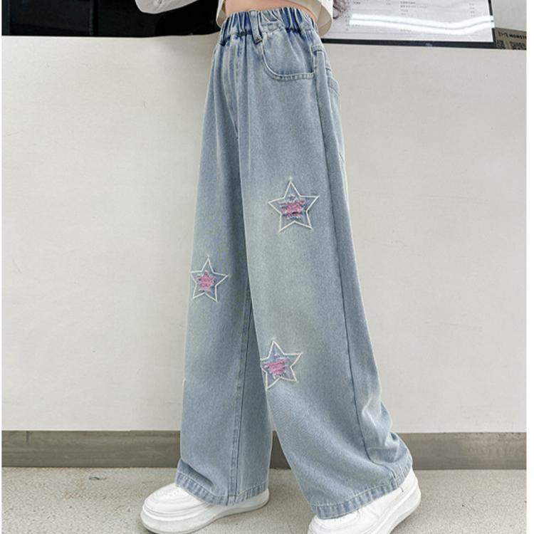 Girls' Pentagram Jeans Autumn Clothing Children's Korean Straight Leg Pants Spring and Autumn Pants