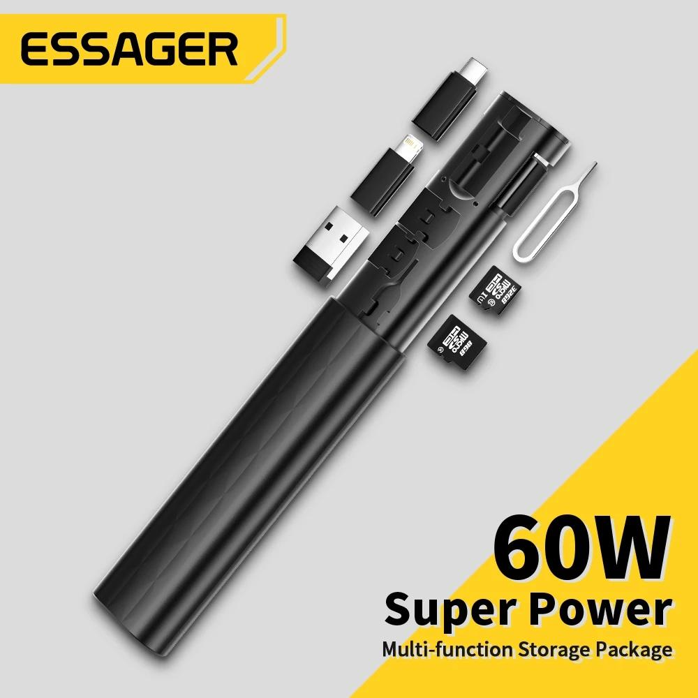 

Кабель Essager USB C, кабель типа C, 60 Вт, быстрое зарядное устройство, многофункциональный смарт-адаптер, кабель для хранения данных на картах, USB-бокс для iPhone Xiaomi чёрный