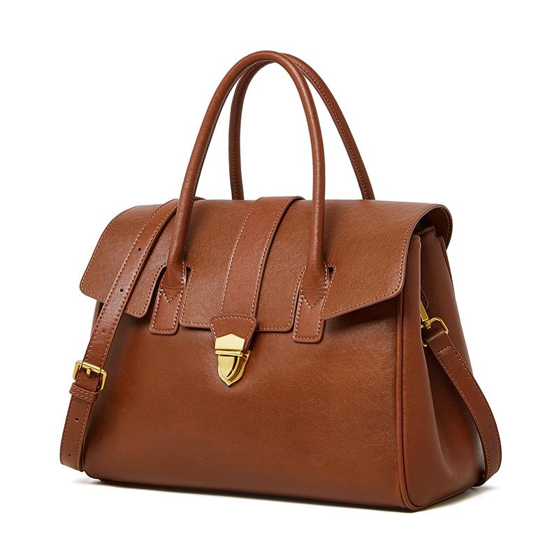 2024 Autumn/Winter Women's Retro Leather Large Capacity Commuting Tote Briefcase