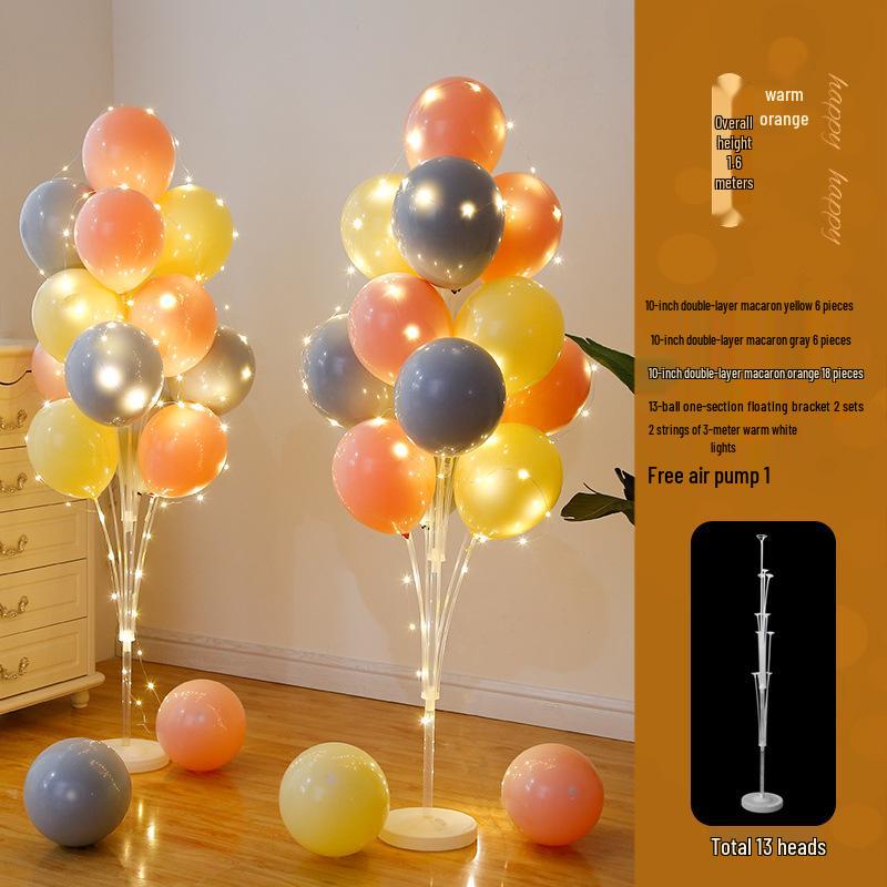 Anniversary & Birthday Balloon Column Decorations: Event Scene Layout with Floor and Background Balloons