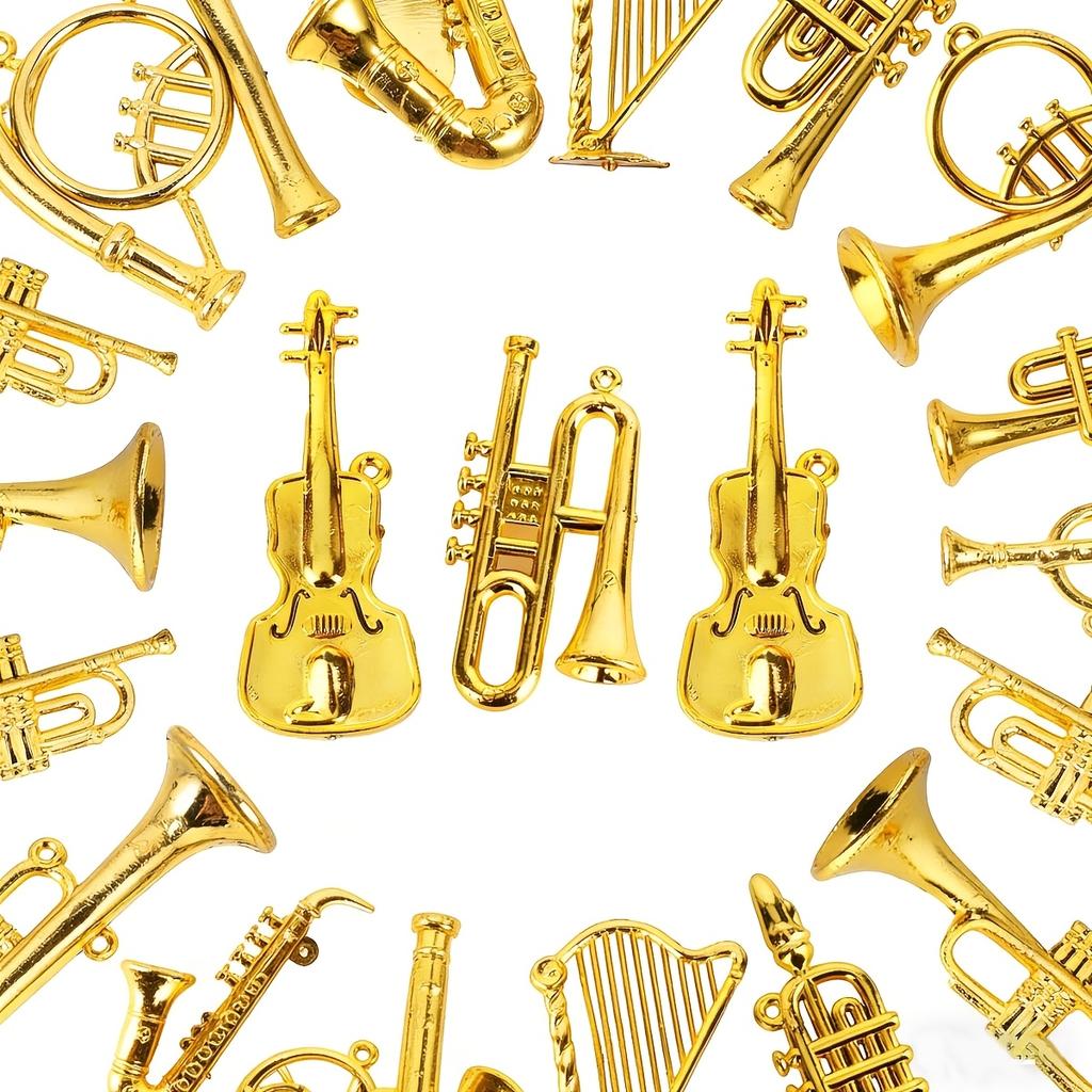 9Pcs Mini Golden Musical Instrument Miniatures 2-7cm, Dollhouse Decorative Accessories, Desktop Ornaments & Xmas Tree  ZSY