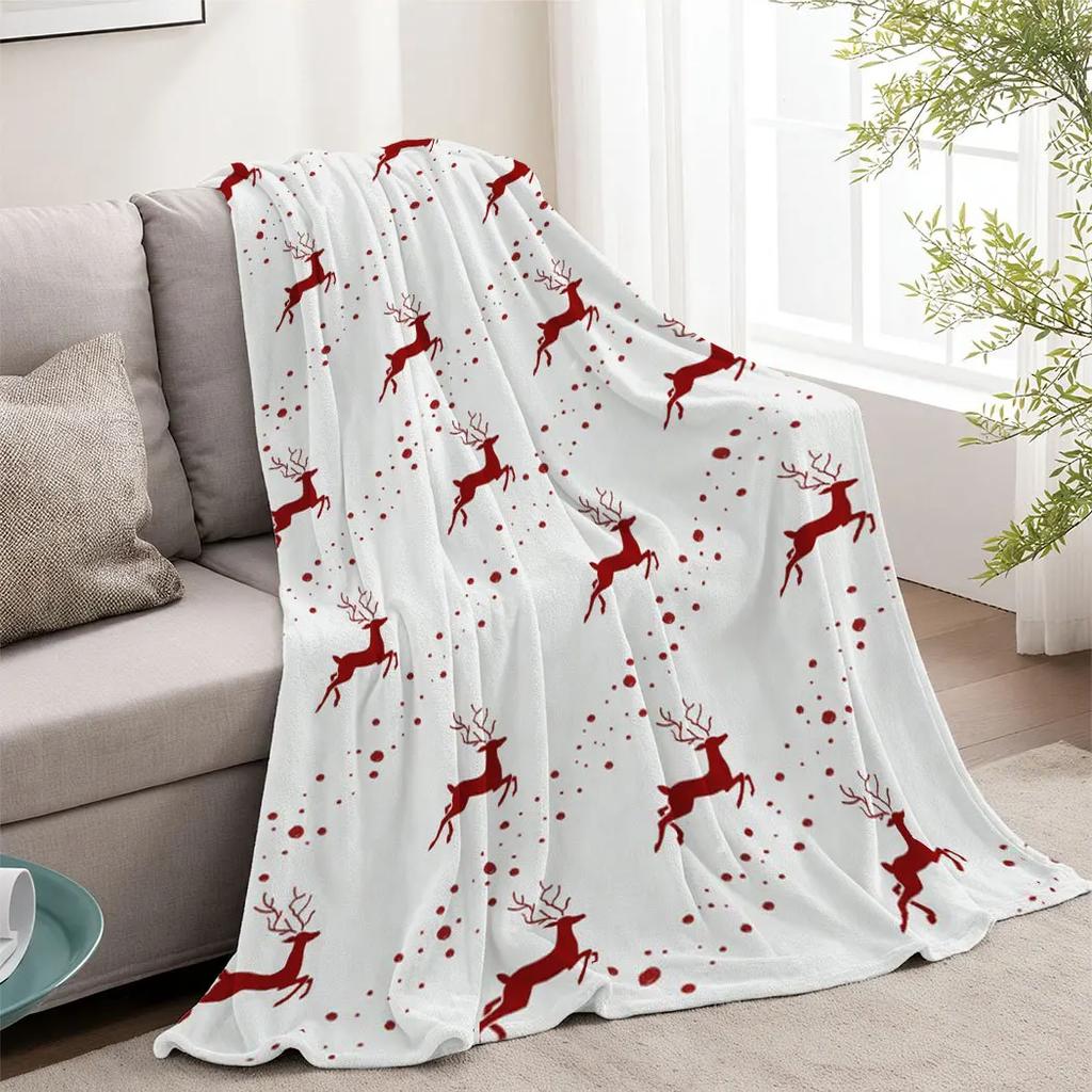 1pc Simple Christmas Deer Printed Blanket for Sofa Bed Travel Camping Living Room Office Conditioning Blanket for All Seasons Gi