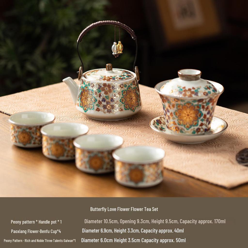 Cloisonné Ceramic Kung Fu Tea Set with Teapot and Handle Cup